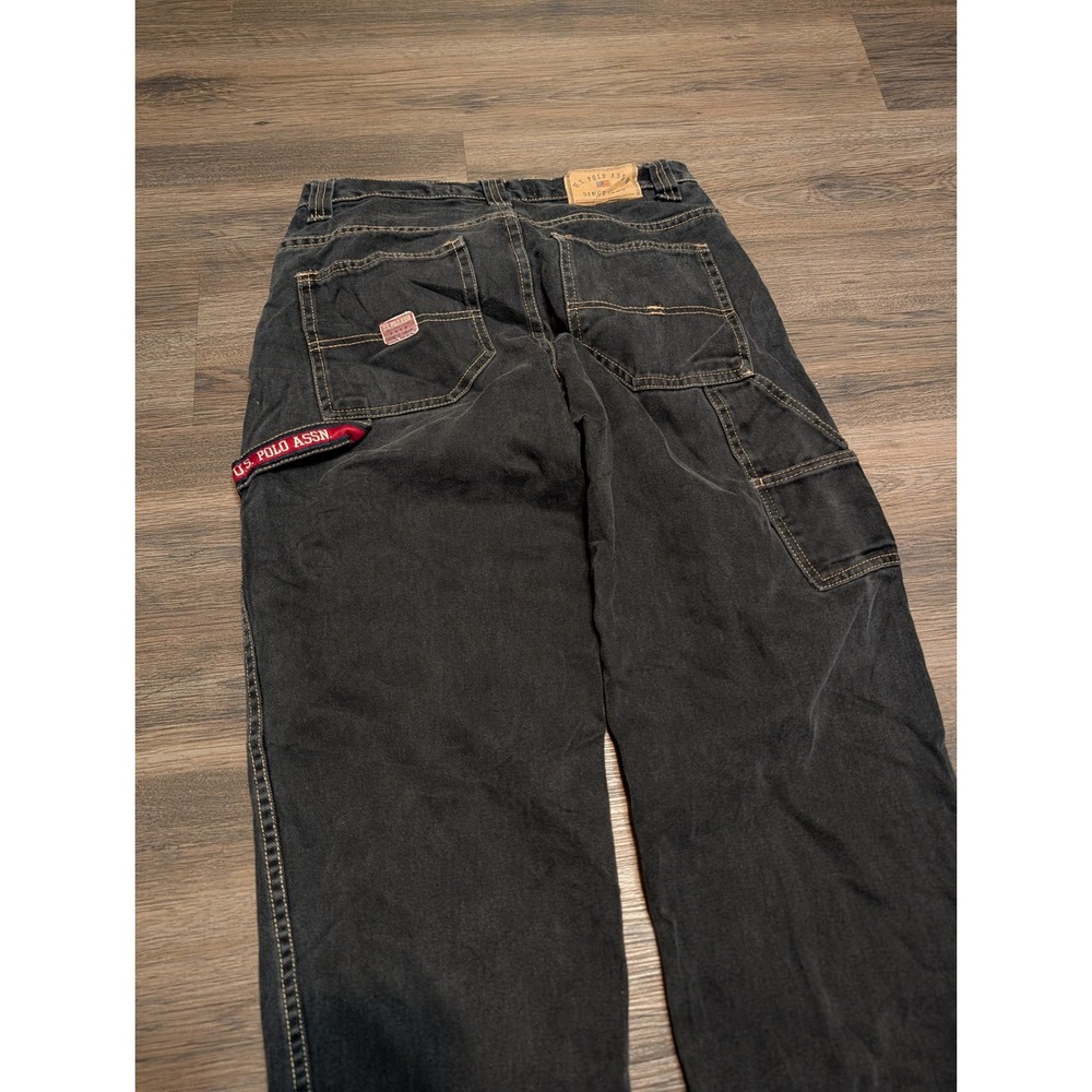 US Polo Assn Mens Carpenter Jeans Black Faded Wide Leg Relaxed Fit 31x28 Utility